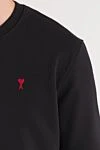 Ami Black cotton sweatshirt with signature embroidered monogram motif - Decoration: signature monogram. Material: 100% cotton. Country of manufacture: Italy. Care: specialized cleaning - photo 5