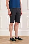 Corneliani Men's dark blue cotton chinos shorts - 96% cotton, 4% elastane. button, zipper. two side pockets, two back pockets. Country of manufacture: Italy. Care: specialized cleaning - photo 3