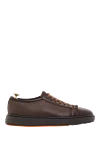 Santoni Мужские кроссовки из темно-коричневой мятой кожи с двойной пряжкой - оранжевые акценты. 100% кожа натуральная, 100% натуральный мех. шнуровка . резина. Страна производитель: Италия. Уход: специализированная чистка - фото 1