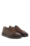Santoni Мужские кроссовки из темно-коричневой мятой кожи с двойной пряжкой - оранжевые акценты. 100% кожа натуральная, 100% натуральный мех. шнуровка . резина. Страна производитель: Италия. Уход: специализированная чистка - фото 3