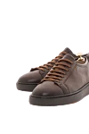 Santoni Мужские кроссовки из темно-коричневой мятой кожи с двойной пряжкой - оранжевые акценты. 100% кожа натуральная, 100% натуральный мех. шнуровка . резина. Страна производитель: Италия. Уход: специализированная чистка - фото 5
