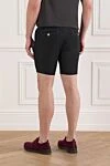 Men's black denim shorts with drawstring Scissor Scriptor - Decoration: cuffs. 60% cotton, 40% polyamide. zipper, drawstring. two side pockets, two back welt pockets. Country of manufacture: Italy. Care: specialized cleaning - photo 4