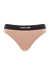 Tom Ford Бежевые трусики-стринги из мягкого трикотажа с жаккардовым поясом - логотип бренда. 97% модал, 3% эластан. Страна производитель: Италия. Уход: специализированная чистка - фото 1