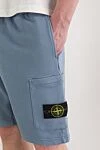 Stone Island Спортивні блакитні шорти з органічного бавовняного флісу - 100% бавовна. дві бічні кишені, одна задня, одна на штаніні. куліска, блискавка. Країна виробник: Італія. Догляд: спеціалізоване чищення - фото 5
