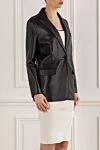 P.A.R.O.S.H. Жіночий чорний блейзер з натуральної шкіри на удзиках. - 100% натуральна шкіра. гудзики. дві бічні кишені. Країна виробник: Італія. Догляд: спеціалізоване чищення - фото 3