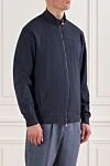 Kiton Мужская куртка в стиле бомбер синяя с воротником-стойкой и манжетами - красные бегунки. 100% хлопок. молния . два боковых кармана. Страна производитель: Италия. Уход: специализированная чистка - фото 3
