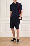 Men's dark blue shorts made of soft stretch cotton jersey Kiton - Decoration: red drawstring tips. Material: 100% cotton. two side pockets, one back pocket. Country of manufacture: Italy. Care: specialized cleaning - photo 2