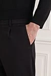 Berwich Men's black trousers with neat pleats and an adjustable drawstring - Decoration: tucks. 70% viscose, 30% polyamide. drawstring, zipper. two side pockets, one back pocket. Country of manufacture: Italy. Care: specialized cleaning - photo 5