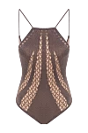 Moeva В'язаний коричневий купальник із зав'язками на шиї в стилі Provence - напівпрозора сітка. 79% віскоза, 17% металізована нитка, 4% поліестер. зав'язки. Країна виробник: Італія. Догляд: спеціалізоване чищення - фото 1