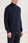 Gran Sasso Мужской кардиган на молнии с воротником-стойкой синий - 100% шерсть. молния. Страна производитель: Италия. Уход: специализированная чистка - фото 3