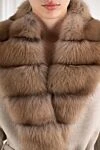 FG Furs Бежеве кашемірове пальто з розкішною обробкою хутром соболя - логотип бренду. капюшон. 100% кашемір, 100% хутро натуральне. пояс. дві бічні кишені. Країна виробник: Італія. Догляд: спеціалізоване чищення - фото 5