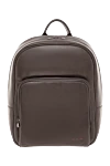 Kiton Men's dark brown leather backpack with metal logo - Decoration: brand logo. Material: 100% genuine leather. Large patch pocket on the front. Zipper. Country of manufacture: Italy. Care: specialized cleaning - photo 1