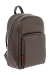 Men's dark brown leather backpack with metal logo Kiton - Decoration: brand logo. Material: 100% genuine leather. Large patch pocket on the front. Zipper. Country of manufacture: Italy. Care: specialized cleaning - photo 6