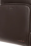Men's dark brown leather backpack with metal logo Kiton - Decoration: brand logo. Material: 100% genuine leather. Large patch pocket on the front. Zipper. Country of manufacture: Italy. Care: specialized cleaning - photo 8