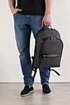 Porter medium backpack in gray Gucci - Decoration: Red and blue Web stripe. Material: 100% polyamide. Size: W 28 x H 44 x D 15.5 cm. Zipper. Strap Length: Adjustable Web shoulder straps. Front zippered pocket. Country of manufacture: Italy. Care: specialized cleaning - photo 2