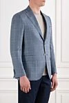 Sartoria Latorre Мужской однобортный пиджак ручной работы в крупную клетку серо-голубого оттенка - узор клетка. 49% шерсть, 30% шелк, 21% лен. пуговицы. два боковых, один нагрудный карман. Страна производитель: Италия. Уход: специализированная чистка - фото 3