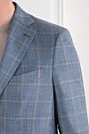 Sartoria Latorre Мужской однобортный пиджак ручной работы в крупную клетку серо-голубого оттенка - узор клетка. 49% шерсть, 30% шелк, 21% лен. пуговицы. два боковых, один нагрудный карман. Страна производитель: Италия. Уход: специализированная чистка - фото 5