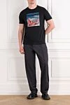 Black cotton t-shirt with a vibrant beach-themed square photo print Limitato - Decoration: graphic print. Material: 100% cotton. Country of manufacture: Italy. Care: specialized cleaning - photo 2