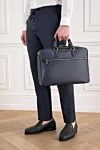 Slim blue Evoluzione leather briefcase Serapian - Decoration: brand logo. Material: 100% Italian calfskin. Dimensions: 41 x 31 x 8 cm. Closure: Single two-way zipper. Strap Length: Adjustable and removable nylon strap. Two smartphone pockets, an internal pocket, three pen holders, and a zipped pocket. Country of manufacture: Italy. Care: specialized cleaning - photo 2