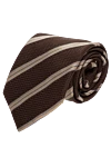 Canali Silk tie brown for men - stripe. 100% silk. Size: 150x8 cm. Country of manufacture: Italy. Care: specialized cleaning - photo 1