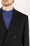 Canali Костюм мужской из шерсти и мохера черный - Декор: Шлица. Состав: 84% шерсть, 16% мохер. Застежка: Пуговицы, крючок. Карманы (внешние): Нагрудный карман, два кармана с клапанами. Карманы (внутренние): Три кармана. Карманы брюк: Два боковых кармана, два кармана сзади на пуговицах. Подкладка: 100% купро. Страна производитель: Италия. Уход: специализированная чистка - фото 5