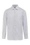 Isaia White cotton shirt for men - Decor: stripe pattern. Composition: 100% cotton. Closure: buttons. Country of manufacture: Italy. Care: specialized cleaning - photo 1