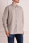 Canali Men's brown cotton shirt - stripe pattern. 100% cotton. Closure: buttons. Country of manufacture: Italy. Care: specialized cleaning - photo 3