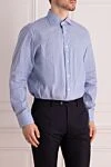 Canali Blue cotton shirt for men - stripe pattern. 75% linen, 25% cotton. Closure: buttons. Country of manufacture: Italy. Care: specialized cleaning - photo 3