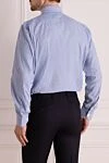 Blue cotton shirt for men Canali - stripe pattern. 75% linen, 25% cotton. Closure: buttons. Country of manufacture: Italy. Care: specialized cleaning - photo 4