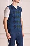 Pringle of Scotland Blue men's cotton vest - Diamond pattern, logo embroidery. 100% cotton. Country of manufacture: Italy. Care: specialized cleaning - photo 3