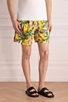 Vilebrequin Men's beach shorts made of cotton and polyamide, yellow - fantasy pattern. two side pockets, one back pocket. cotton, polyamide. Closure: drawstring. Country of manufacture: Italy. Care: specialized cleaning - photo 3