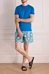 Blue men's beach shorts made of cotton and polyamide Vilebrequin - fantasy pattern. two side pockets, one back pocket. cotton, polyamide. Closure: drawstring. Country of manufacture: Italy. Care: specialized cleaning - photo 2