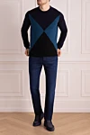 Blue wool sweater for men Pringle of Scotland - Diamond pattern. 100% wool. Country of manufacture: Italy. Care: specialized cleaning - photo 2