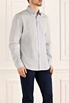Gucci Blue cotton shirt for men - small check. 100% cotton. Closure: buttons. Country of manufacture: Italy. Care: specialized cleaning - photo 3