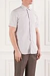 Canali Рубашка мужская хлопковая светлая в мелкую клетку с коротким рукавом - узор клетка. 100% хлопок. пуговицы. Страна производитель: Италия. Уход: специализированная чистка - фото 3
