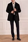 Пальто из шерсти, полиамида и кашемира черное мужское Armani - 75% шерсть, 15% полиамид, 10% кашемир. Пуговицы. Два боковых кармана, два внутренних кармана. 100% полиэстер. Страна производитель: Италия. Уход: специализированная чистка - фото 2