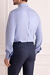 Blue cotton shirt for men Dolce & Gabbana - small dotted pattern. 100% cotton. Closure: buttons. Country of manufacture: Italy. Care: specialized cleaning - photo 4