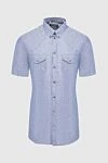 Dolce & Gabbana Blue cotton and linen shirt for men - two chest pockets. 50% cotton, 50% linen. Closure: buttons. Country of manufacture: Italy. Care: specialized cleaning - photo 1