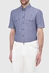 Blue cotton and linen shirt for men Dolce & Gabbana - two chest pockets. 50% cotton, 50% linen. Closure: buttons. Country of manufacture: Italy. Care: specialized cleaning - photo 2