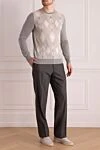 Джемпер з кашеміру та шовку сірий чоловічий Brioni - Візерунок ромби. 70% кашемір, 30% шовк. Країна виробник: Италия. Догляд: спеціалізоване чищення - фото 2