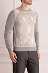 Brioni Джемпер з кашеміру та шовку сірий чоловічий - Візерунок ромби. 70% кашемір, 30% шовк. Країна виробник: Италия. Догляд: спеціалізоване чищення - фото 3