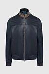 Cortigiani Black leather jacket for men - Contrasting stand collar. 100% leather. Closure: Zipper. Two side pockets. Country of manufacture: Italy. Care: specialized cleaning - photo 1