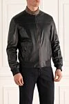 Cortigiani Black leather jacket for men - Contrasting stand collar. 100% leather. Closure: Zipper. Two side pockets. Country of manufacture: Italy. Care: specialized cleaning - photo 3