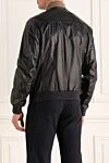 Black leather jacket for men Cortigiani - Contrasting stand collar. 100% leather. Closure: Zipper. Two side pockets. Country of manufacture: Italy. Care: specialized cleaning - photo 4