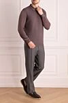 Штани з вовни та мохера сірі чоловічі Canali - защипи. 84% вовна, 16% мохер. гудзик, блискавка. дві бічні кишені, дві задні на гудзиках. підкладка деталей 100% бавовна. Країна виробник: Італія. Догляд: спеціалізоване чищення - фото 2