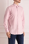 Canali Рубашка из хлопка розовая мужская розовая - узор мелкая клетка. 100% хлопок. пуговицы. Страна производитель: Италия. Уход: специализированная чистка - фото 3