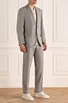 Canali Men's suit made of cotton and elastane gray - Slit. 98% cotton, 2% elastane. Closure: Buttons, hook. Chest pocket, two flap pockets. Three pockets. Two side pockets, two back pockets with buttons. Lining: 100% cupro. Country of manufacture: Italy. Care: specialized cleaning - photo 3