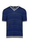Drumohr Blue cotton T-shirt for men - stripe pattern. V-neck, contrast trim. 100% cotton. Country of manufacture: Italy. Care: specialized cleaning - photo 1