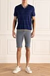 Blue cotton T-shirt for men Drumohr - stripe pattern. V-neck, contrast trim. 100% cotton. Country of manufacture: Italy. Care: specialized cleaning - photo 2