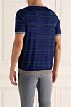 Blue cotton T-shirt for men Drumohr - stripe pattern. V-neck, contrast trim. 100% cotton. Country of manufacture: Italy. Care: specialized cleaning - photo 4
